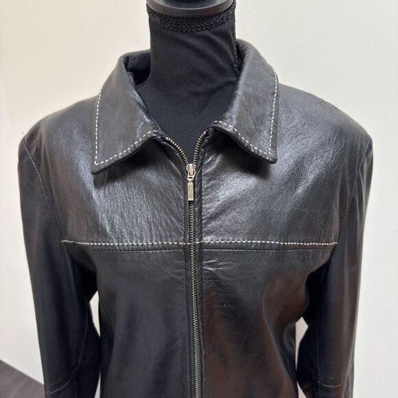 Vintage Di Capra Leather Jacket \ Y2K 90s Black 100% Genuine Leather Coat \ Sz M - Picture 5 of 7